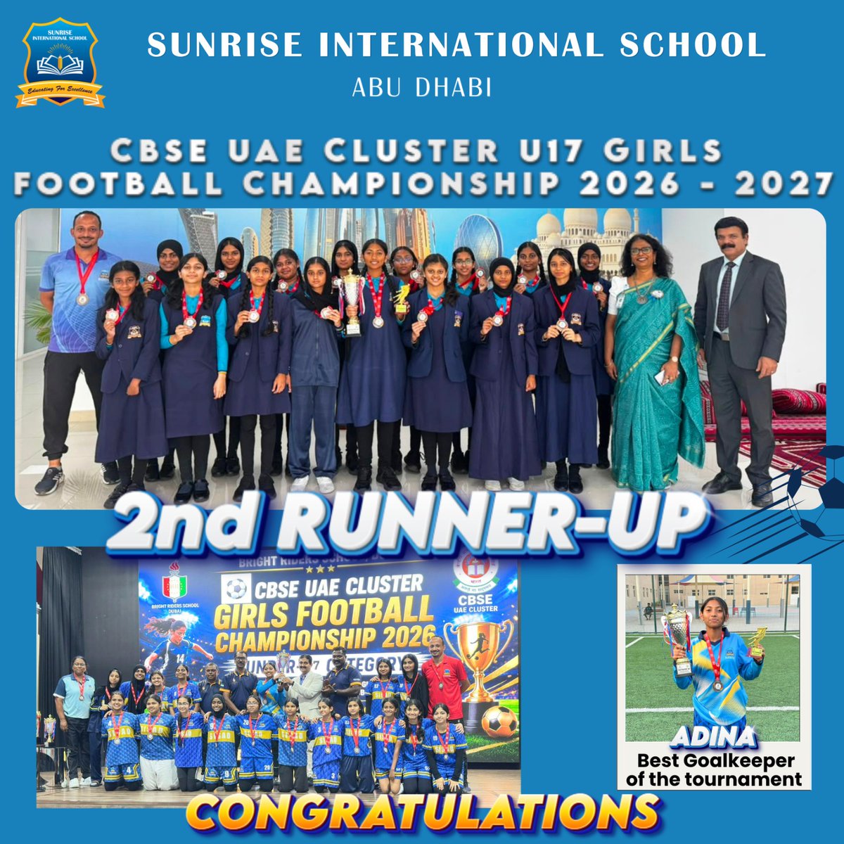 sisad2022's tweet photo. 🥉 Bronze Medal Glory! ⚽

We are proud to announce that our U-17 Girls Football Team secured 3rd Position (Bronze Medal) at the CBSE UAE Cluster Football Championship! https://t.co/OyTSdmr3HR