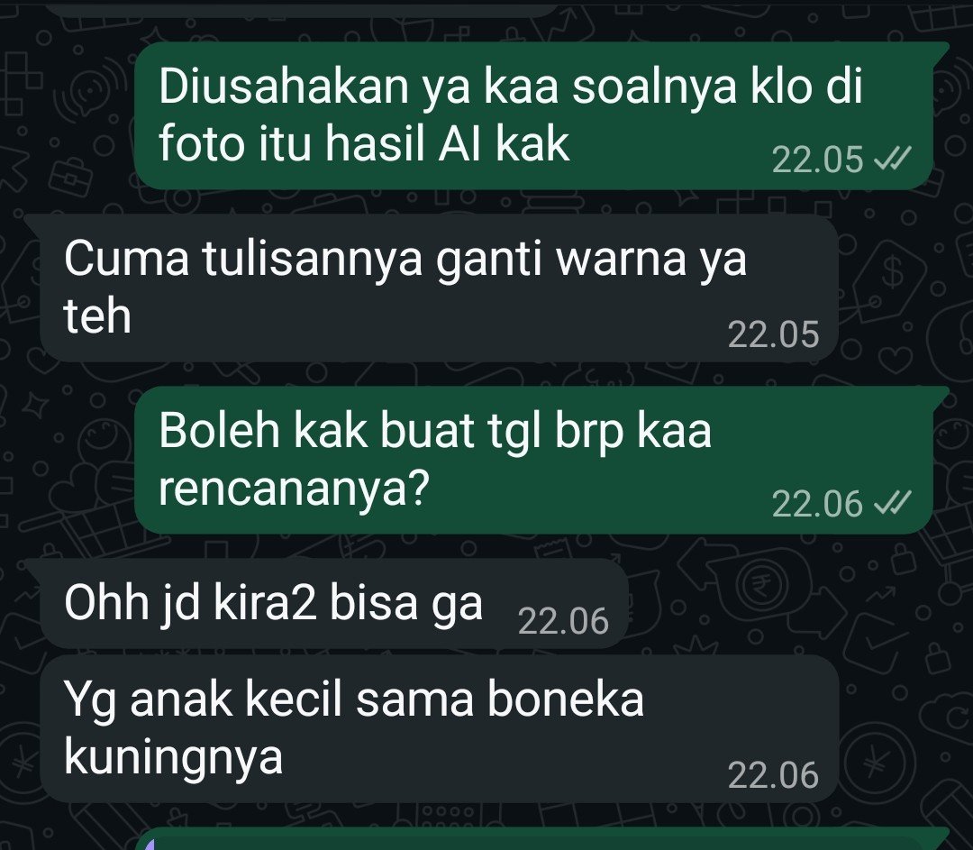 everynay6's tweet photo. Maaf mau misuh dikit :") tiap dpt requestan AI tuh selalu aku disclaimer dulu gak bisa persis yatau sendiri lah sgt impossible wkwk trus kmrn aku dpt nih potential cust yg ngirim referensi AI..trus aku kirim jg referensi figur org yg biasa aku bikin. Balesan dia "itu mah serem bocahnya🤣" baru kali ini aku baper diginiin :")) pgn rasanya bales "yaudah minta AI aja bikinin kuenya" 😭😭