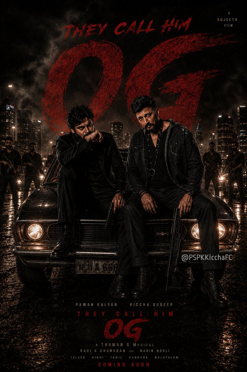PSPKKicchaFC's tweet photo. #TheyCallHimOG Poster ft. @PawanKalyan &amp; @KicchaSudeep 🥵🔥

Hope you all liked it ❤️

#OG2 #OGUniverse #BRBFirstBlood https://t.co/5Ew3NDdisl