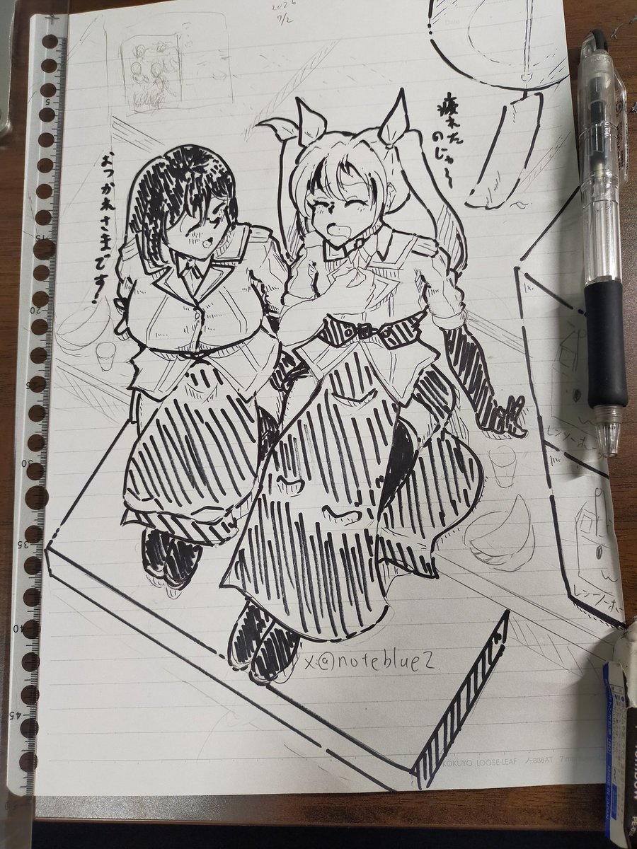 noteblue2's tweet photo. パソコンをダンボールの海からサルベージできてないので、久々に紙とペンにてラクガキ https://t.co/wHlxN4rJXb