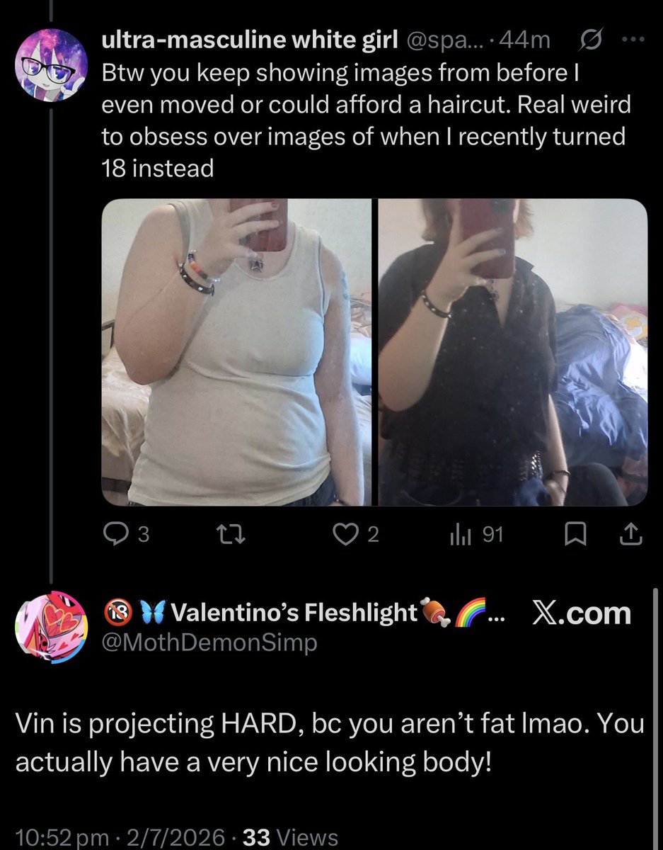 brapgodd's tweet photo. @MothDemonSimp @spam_gutz hey whats up with you complimenting a “freshly 18” year olds body? that’s creepy as fuck, you are too old https://t.co/USmyqdi7cN