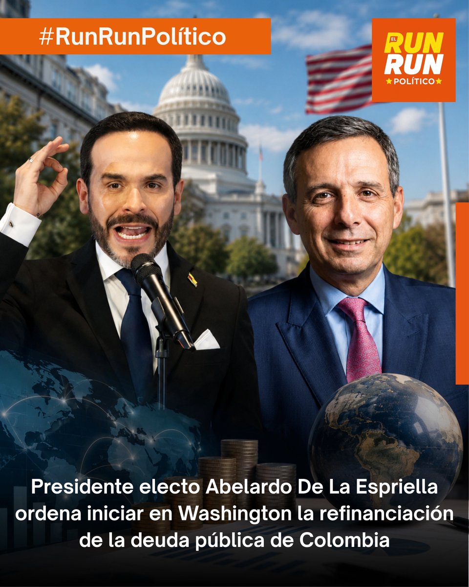 jpserna's tweet photo. #Política| El presidente electo Abelardo De La Espriella puso en marcha una de las primeras acciones económicas de su gobierno al ordenar al ministro de Hacienda designado, Miguel Gómez Martínez, iniciar una agenda de reuniones en Washington con la banca internacional y organismos financieros multilaterales para explorar la refinanciación de la deuda pública de Colombia.

La instrucción busca abrir una negociación que permita mejorar los plazos y las tasas de la deuda, aliviar la presión sobre las finanzas del Estado y recuperar la confianza de los mercados internacionales en la economía colombiana.

“La deuda neta de Colombia se encuentra en niveles históricamente altos. Refinanciarla será una de las muchas medidas que adoptaremos para recomponer el rumbo de las finanzas públicas y recuperar la confianza en la economía nacional”, manifestó el presidente electo a través de su cuenta en la red social X.

De La Espriella explicó que el objetivo es avanzar en un proceso que contribuya a recuperar el orden fiscal y siente las bases de la denominada “Patria Milagro”, concepto con el que ha identificado su proyecto de gobierno.

“Gobernaré con disciplina, responsabilidad y credibilidad. Colombia volverá a honrar sus compromisos, a fortalecer sus instituciones y a generar confianza ante el mundo”, concluyó el presidente electo al anunciar el inicio de las gestiones internacionales de su equipo económico. 🔸#RunRunPolítico