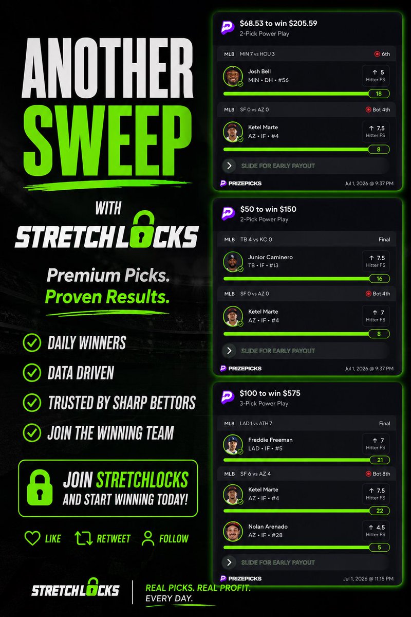 StrechLocks's tweet photo. Come join the PREMIUM ALL SPORTS WINNER💪🏽‼️

#SportsBetting #GamblingX #BettingTwitter #SportsPicks #WinningBets https://t.co/MQIISdFPlU
