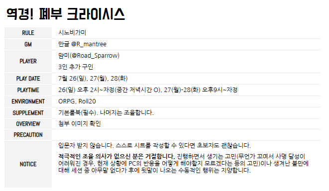 com_mm3rd's tweet photo. 인술 배틀 TRPG 시노비가미, 사립 오토기 유파북에 수록 된 [역경! 폐부 크라이시스]를 함께할 PL 3명을 구인하고 있습니다.
멘션으로 성향, 세션 경험 수, 보유 서플 남겨주시면 확인하겠습니다. 디엠은 알림이 오지 않으니 꼭! "멘션" 부��드립니다 https://t.co/VAJuPNgmWm