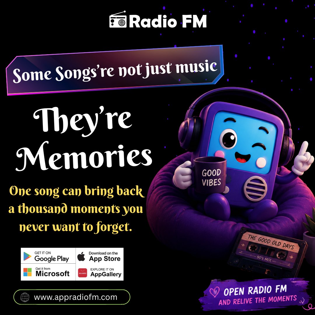 radiofmapp's tweet photo. 🎵 Some songs aren't just music...

They're memories.

One song can bring back a thousand moments you never want to forget.

What's that one song that instantly takes you back? 💜

🎧 Listen with Radio FM:
https://t.co/tf1KBsUEfv
#RadioFM #MusicMemories #Nostalgia #ClassicHits https://t.co/Doru8lrPoe