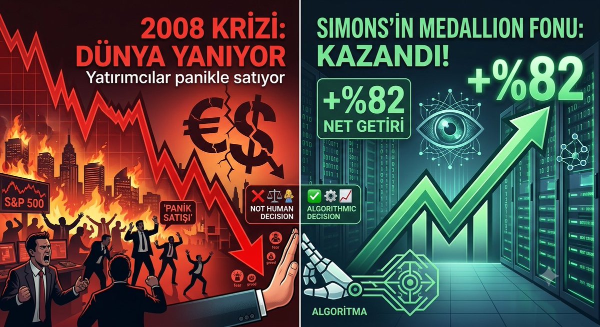 MZ_Capital's tweet photo. 2008 krizi.
Tüm dünya yanıyor.
Yatırımcılar panikle satıyor.
Simons'ın fonu o yıl ne yaptı?
+%82 kazandı.
Sır ne? İnsan karar vermedi.
Algoritma karar verdi 👇
#JimSimons #Kripto #BTC #paribu #borsa https://t.co/nfoJ0Br6tb