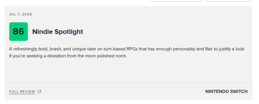 deathbulge's tweet photo. shout out to @NindieSpotlight  for being the SOLE switch review on metacritic so far. I've always hoped our game would get a metacritic score and still have no idea if it ever will, BUT IT'S A STEP IN THE RIGHT DIRECTION https://t.co/umE3Jwo4fj