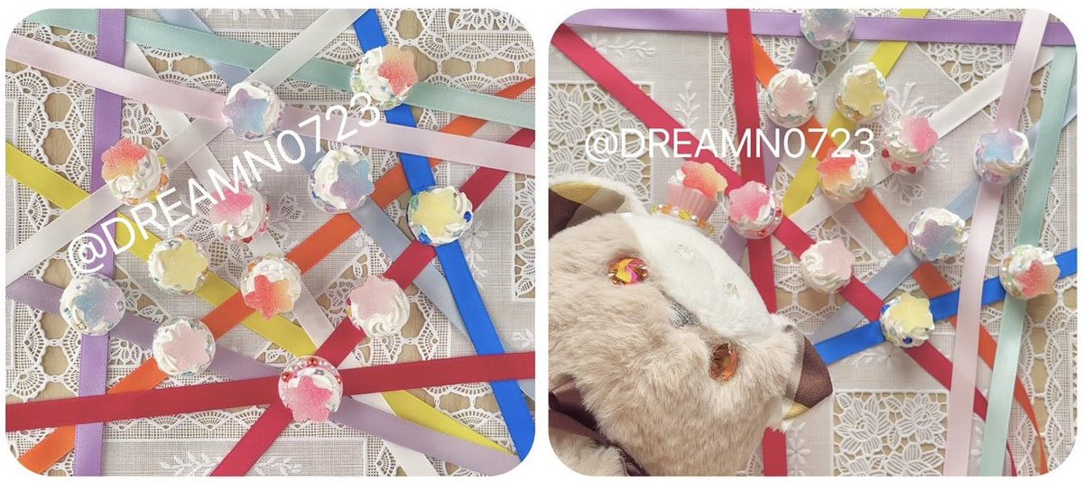 DREAMN0723's tweet photo. 委託で全てお任せしており、基本一点物でDREAMNも1個ずつは撮っていなくて
お写真不足してて申し訳ありません💦
上から見るとこんな感じのデザインです🌟

ちなみにお写真のぬいぐるみはオリジナル『DREAMNあにまる』の17cmサイズ🦊🐶🧁🎀

(あと何故かアレなのですがちゃんと全年齢です😂) https://t.co/OIjOznGpIq