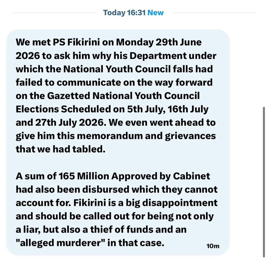 Kibet_bull's tweet photo. Fikirini can’t account for 165M under National Youth Council. 

The money is being used to mobilize tutam and buying guns. https://t.co/SouHO6WzmE