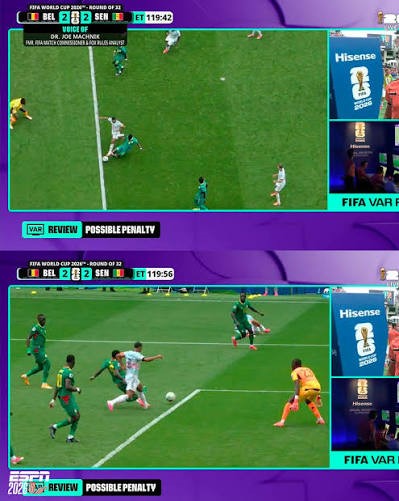 elsolabc1's tweet photo. NOS DAN LA RAZÓN: A Senegal le quitan la opción de los penales en el último minuto, cuando se nota claramente la posición de los pies del defensor que intentó sacar la pelota y luego se le interpone el taco del jugador belga; “el campeonato se encamina al fraude”, dicen// https://t.co/3jm6f3goZG
