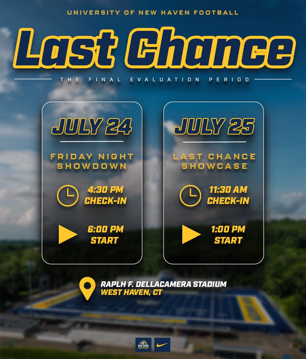 UNewHavenFB's tweet photo. Only Two Opportunities Left This Summer!

Registration Link Below ⬇️

https://t.co/BQ42IoA8su https://t.co/d4v28MErJ7