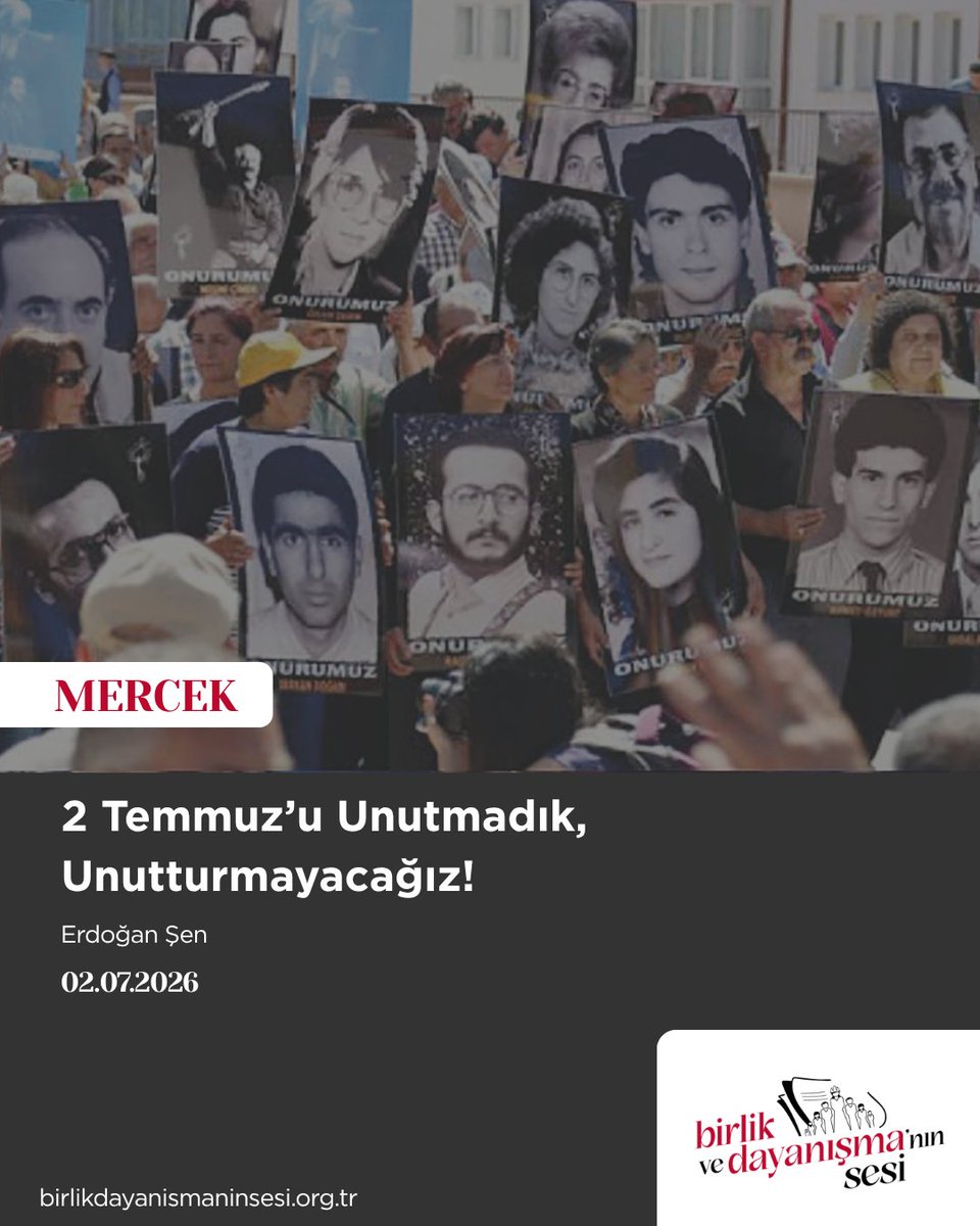 bdninsesi2's tweet photo. 2 Temmuz’u Unutmadık, Unutturmayacağız!

📌Sivas Katliamı’nın hesabını sormak için Türkiye’deki gericilikle hesaplaşmak gerekir. Ancak bu da yetmez; gericiliği başımıza musallat eden kapitalizm ve emperyalizmle de hesaplaşmalıyız. Bu yüzden bu hesabı düzen muhalefeti soramaz. Sivas’ın hesabını ancak kapitalizme, emperyalizme ve gericiliğe karşı mücadele edenler sorabilir.

Sivas Katliamı’nda hayatını kaybeden aydınlara, kadınlara, çocuklara ve bu acıyı bugüne kadar kalbinde taşıyan tüm halkımıza bir borcumuz var!

✍️Erdoğan Şen yazdı.

🔗https://t.co/zmWC0HEKlF