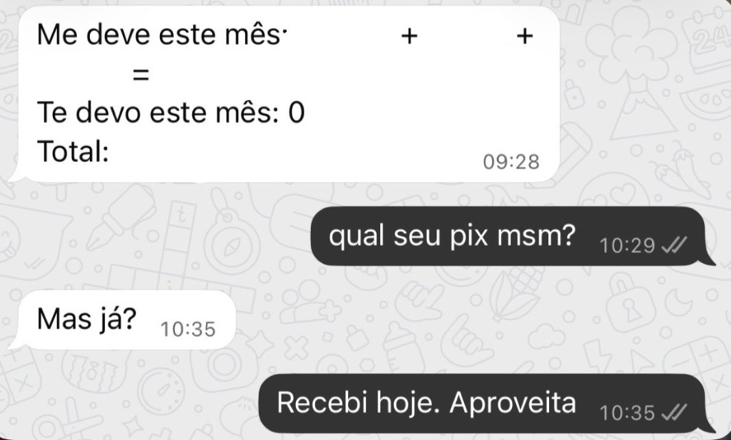 luizprabelo's tweet photo. minha irmã, agiota q n bate, humilha nas entrelinhas. “te devo esse mês: 0” só pra me provocar 😭 https://t.co/tFtBPZCimy