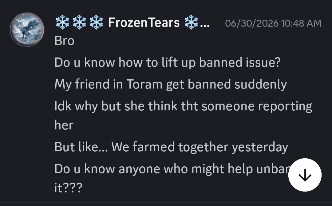 GeraldToram's tweet photo. [Reposted] 
Man I don't wanna post this, but-
It feels saddening that one of my friends &amp; other people are unreasonably getting banned in game it's...highly concerning already....

So please fix this asap, devs...
#ToramOnline #toramrequest #トーラム #トーラムオンライン https://t.co/7SVUEaO6T1