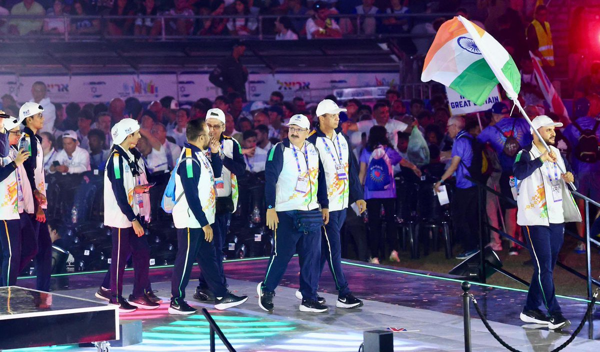 indemtel's tweet photo. 🇮🇳 Proud to see the Indian delegation at the grand opening ceremony of the Maccabiah Games in Tel Aviv!

We wish Team India every success as they compete with determination and excellence.

Sports, a powerful bridge between nations, and people-to-people exchanges continue to deepen the enduring friendship between India and Israel. 🇮🇳🤝🇮🇱

Go Team India! 🏅

#Maccabiah2026 #TeamIndia #SportsDiplomacy #IndiaIsraelFriendship 

🇮🇳 אנו גאים לראות את המשלחת ההודית בטקס הפתיחה החגיגי של משחקי המכביה בתל אביב!

אנו מאחלים לנבחרת הודו הצלחה רבה, בעודה מתחרה בנחישות ובמצוינות.

ספורט, גשר רב-עוצמה בין מדינות, וקשרים בין אישיים- ממשיכים להעמיק את הידידות המתמשכת בין הודו לישראל. 🇮🇳🤝🇮🇱

קדימה נבחרת הודו! 🏅

#מכביה2026 #נבחרתהודו #דיפלומטיהספורטיבית #חברותהודוישראל 

@IsraelinIndia