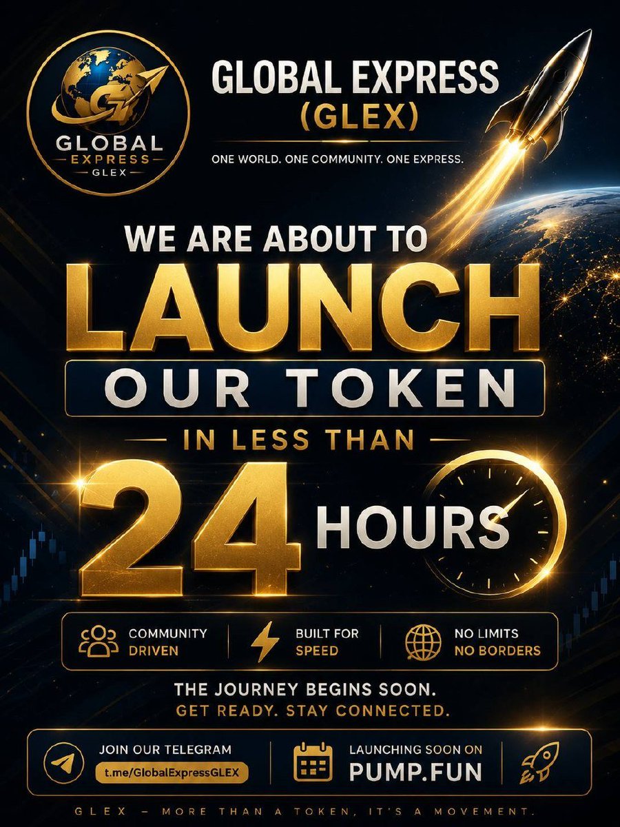 Global_GLEX's tweet photo. 🚨 T-24 HOURS 🚨

The countdown has begun.

Global Express Coin (GEC) launches on https://t.co/5VQDKX32ZL tomorrow. 🚀

Don't miss the start.

📲 https://t.co/eS2EOdhgKQ

#GEC #PumpFun #Solana #Crypto https://t.co/FA3v6os53S