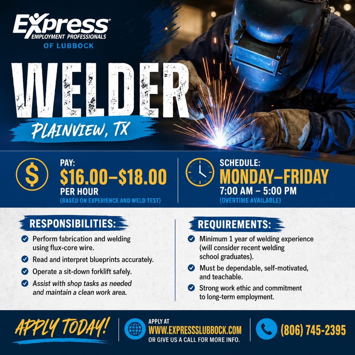 ExpressProsLBK's tweet photo. 🔥 Strike while the iron’s hot! Welders needed now. https://t.co/ZbROIEFyXk