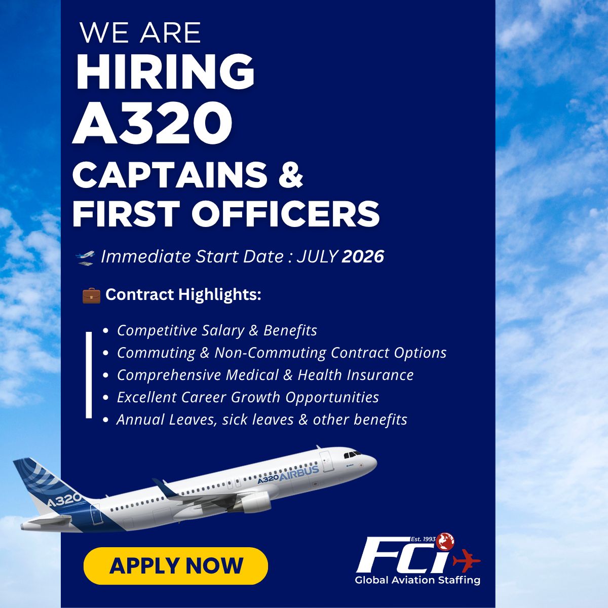 fci_aviation's tweet photo. Click Here to Apply: https://t.co/iDlO84OJ8o
🚨 A320 CAPTAINS &amp; FIRST OFFICERS – NOW HIRING ✈️
A leading National Carrier in the Eurasia region is expanding its fleet and international network and is now recruiting experienced A320 Captains &amp; First 

#A320Captain https://t.co/MTsgHUuID9