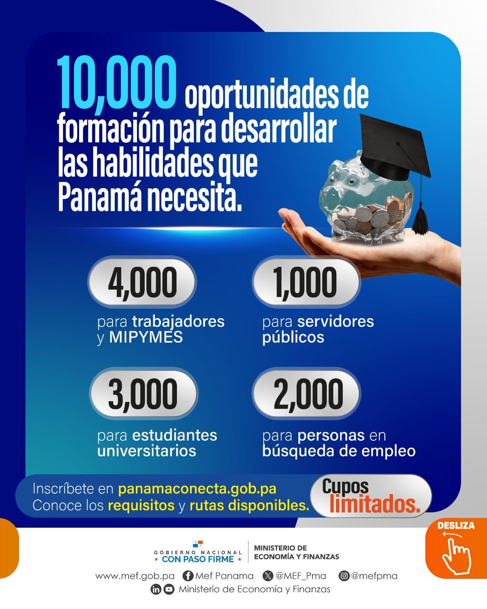 Mef_Pma's tweet photo. Esta iniciativa forma parte de la apuesta por preparar el talento que impulsará a Panamá como un referente tecnológico, logístico y de servicios en la región, respondiendo a las necesidades de sectores estratégicos y a las oportunidades que genera la transformación digital. https://t.co/o1qs3b5vUk