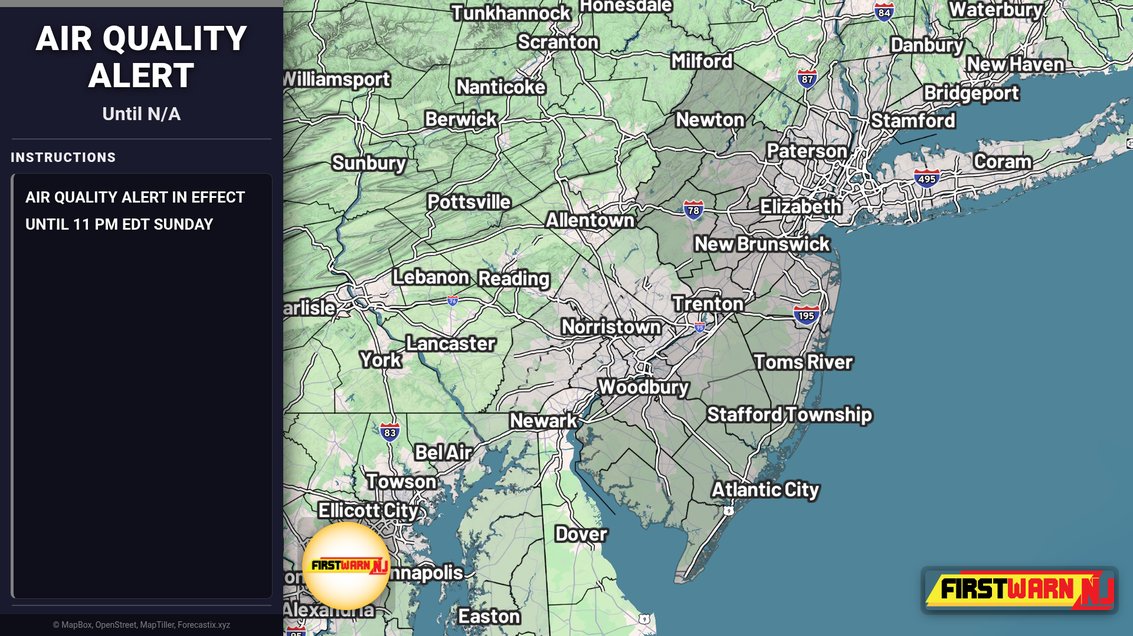 FirstWarnNJ's tweet photo. Air Quality Alert has been issued for Sussex, Warren, Morris +18 more. Expires at N/A. https://t.co/uZFRvENeW4