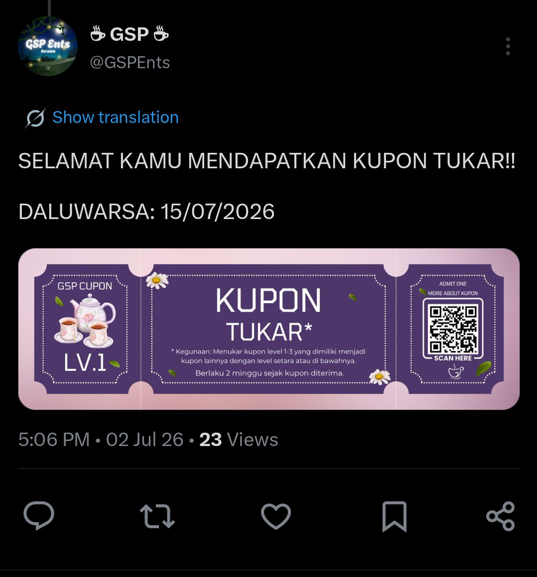 minaniism's tweet photo. @GSP_Cupon Minaniism mau menukarkan Kupon Extra Time dengan Kupon +50% Cup Daily https://t.co/EPlSSAPZWz https://t.co/tdCCe3aJZx