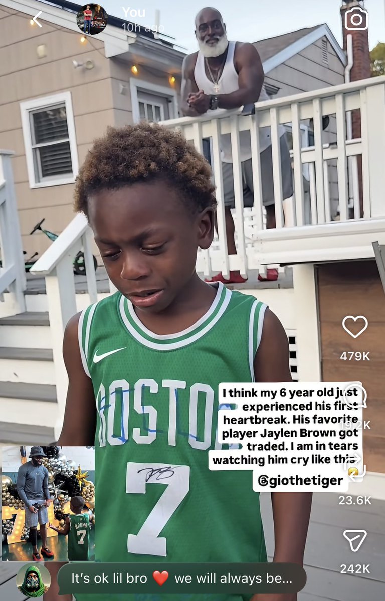danield1214's tweet photo. A young Celtics fan went viral in the last 24 hours after Jaylen Brown, his favorite player, got traded.

Brown already responded:

“We will always be friends” https://t.co/xx7Jhks5Zc