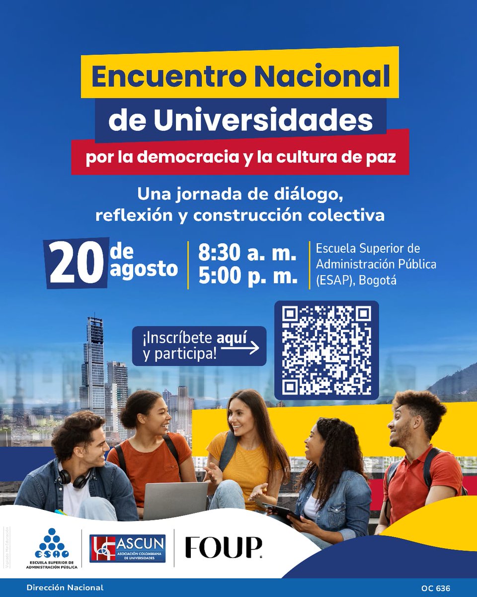 ascunoficial's tweet photo. 🎓 Encuentro Nacional de Universidades por la Democracia y la Cultura de Paz  

📢 ¡Inscripciones abiertas!  Las universidades tienen un papel fundamental en la construcción de una sociedad más democrática y en paz. 

🔗 Inscríbete aquí: https://t.co/MID6boI1sY https://t.co/lrjtSuMSP8