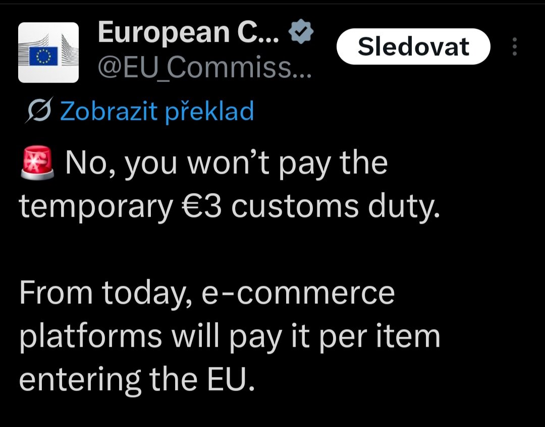 JedenMetr's tweet photo. @JanPruha @petrlik_ondrej Třeba AliExpress začal tím, že napálil 3 na každý item/kus. A co znamená per item zde, nejsem si jistý. https://t.co/gCE4dEZpDt