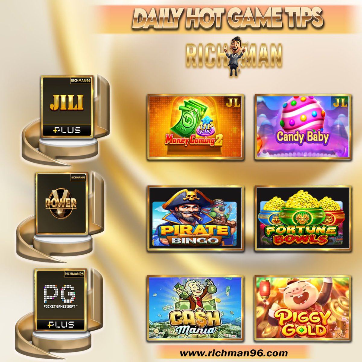 richman6663's tweet photo. 🔥🎰Hot Tips Game For Wallet 🎰🔥

🔥PLATFORM : JILI PLUS🔥
 🔝GAME: MONEY COMING2💸
 🔝GAME: CANDY BABY💸

🔥PLATFORM: V-POWER 🔥
🔝 GAME : PIRATE BINGO 💸
🔝 GAME:  FORTUNE BOWLS💸

🔥PLATFORM: PG PULS 🔥
🔝 GAME : CASH MANIA💸
🔝 GAME: PIGGY GOLD💸 https://t.co/u1jG2C3NyB
