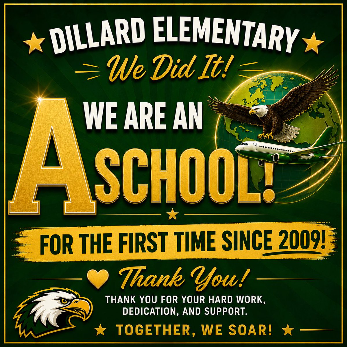 DillardES's tweet photo. 🎉 We did it! Dillard Elementary has officially earned an A School Grade! 🌟
This achievement reflects the hard work, dedication, and teamwork of our incredible students, staff, families, and community. Together, we set the goal—and together, we achieved it! https://t.co/ISZgZf6BoQ