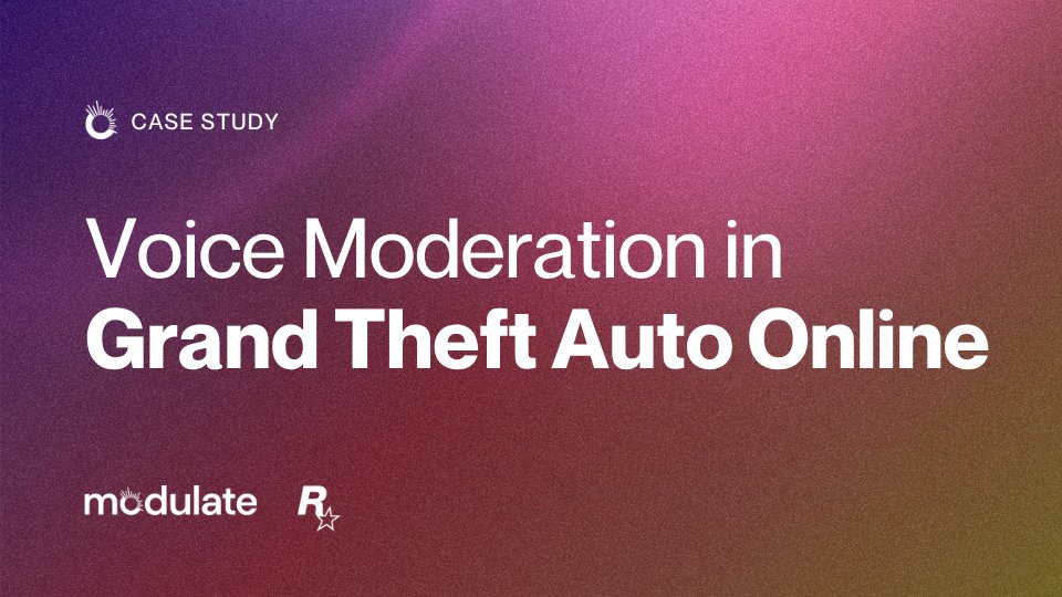 modulate_ai's tweet photo. GTA Online players are remarkably tolerant of hard gameplay.
What the data suggests they're less tolerant of: abusive voice chat 👀

Players exposed to it show up to 50% higher anger scores - and up to 50% higher odds of logging off within 15 minutes ⏲️

Since implementing @modulate_ai’s ToxMod, weekly violators in @RockstarGames GTA Online have dropped from 3.2% to 0.49% - well below industry averages - with precision holding above 98% throughout.

Toxicity isn't just a community problem. 
It's a retention problem. 

Full case study linked in caption 🔗
