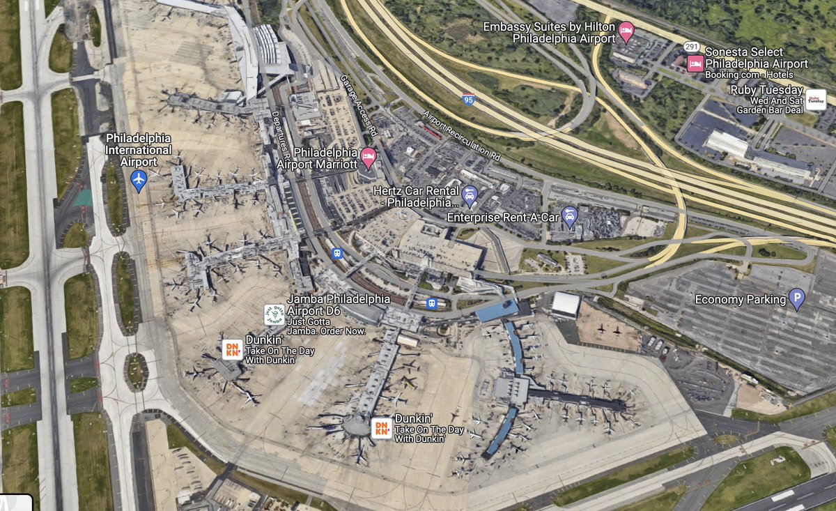 davidkile's tweet photo. Most city temperatures are measured at airports, often among the hottest locations in a metro area. Philadelphia International Airport opened in 1940 with a 125,000 sq. ft. terminal. Today, PHL covers about 113 million sq. ft., with more than 3.25 million sq. ft. of terminal space, surrounded by runways, ramps, concrete, asphalt, glass, steel, and jet engines. Urban heat islands matter.