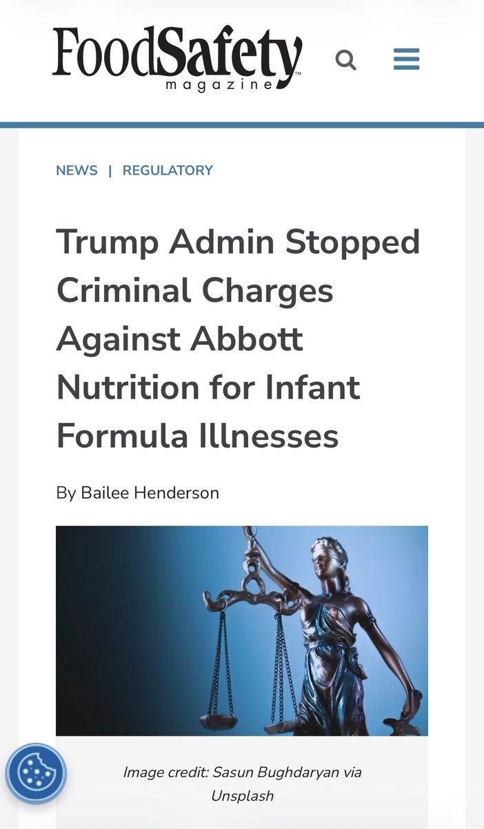 Be11akindofthng's tweet photo. #AbbottLaboratories, Hersteller der Babynahrung #Similac, stand jahrelang unter strafrechtlicher Untersuchung der US-Justizbehörden wegen schwerwiegender Hygienemängel in seinem Werk in Sturgis.
2022 führte eine bakterielle Verunreinigung (Cronobacter) zu Krankenhausaufenthalten bei Säuglingen und zwei Todesfällen. Die #FDA dokumentierte Probleme in der Produktion, Abbott musste massiv zurückrufen.
Trotz Beweisen, die nach Ansicht einiger Ermittler für strafrechtliche Anklagen gereicht hätten, darunter irreführende Angaben gegenüber Aufsichtsbehörden, beendete das DOJ unter #Trump im Juni 2026 die kriminelle Untersuchung.
Oh, durch Wunder! 🤡
Stattdessen wird ein ziviler Vergleich angestrebt, bei dem Abbott vor allem Gelder aus staatlichen Ernährungsprogrammen zurückzahlen soll.
Kurz zuvor hatte Abbott 500.000 Dollar an Trumps Inaugurationsfonds gespendet. Die Entscheidung, trotz jahrelanger Ermittlungen und vorliegender Beweise auf Strafverfolgung zu verzichten, wirkt zumindest optisch wie klassischer Einfluss von Großspenden.
Abbott kommt mit einer vergleichsweise milden zivilrechtlichen Lösung davon, während die betroffenen Familien und die Öffentlichkeit weiter mit den Konsequenzen leben.
Typisches Washington: Wenn genug gezahlt wird, wird aus potenzieller Straftat ein Verwaltungsproblem.
https://t.co/OR1EjKaXii
