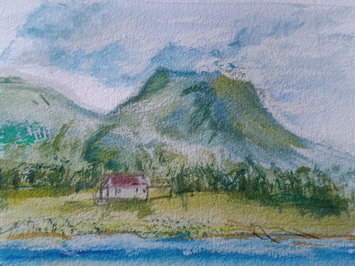 JohnFra23673605's tweet photo. Today was the first really good day we've had here in the north of Norway. I managed to do a small painting from the balcony of my cousin's house using the Derwent Inktense paints. It's only the second one I've done here but I'll do more when I get home https://t.co/df5gj7yaIV