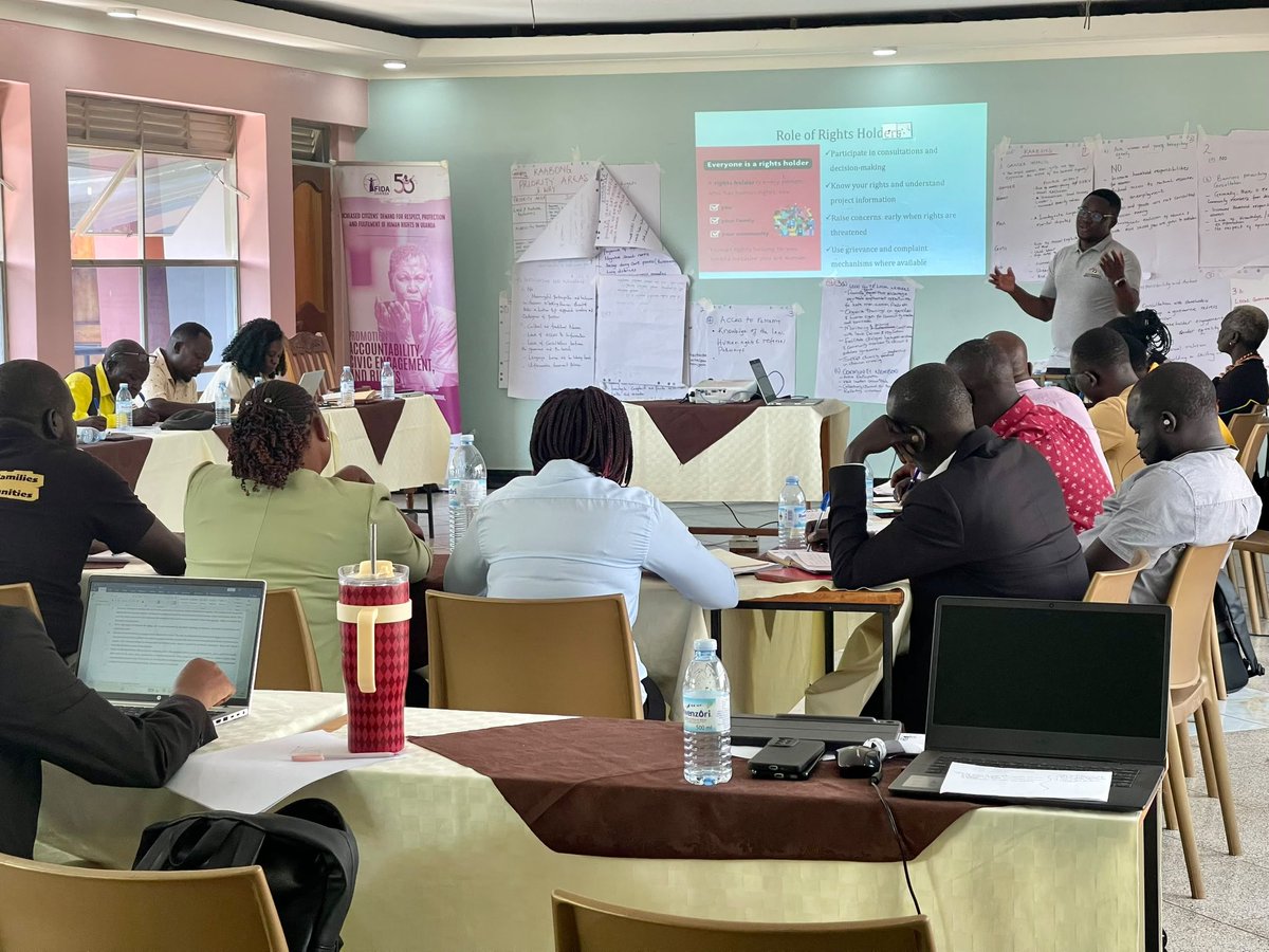 FIDA_Uganda's tweet photo. Through the Partnerships on Accountability, Civic Engagement, and Rights Project supported by 🇩🇰🇸🇪🇳🇱🇮🇪, we convened a two-day Business and Human Rights training in Moroto, facilitated by the Uganda Consortium on Corporate Accountability, @UccaUg.  

Participants examined Uganda’s National Action Plan on Business and Human Rights, exploring why Land and Natural Resources, Environment, Women and Vulnerable Groups, and Access to Remedy are priority areas for Karamoja, while identifying practical ways to strengthen responsible business conduct and accountability across Karamoja. 🌎
#RDEProject #BusinessAndHumanRights