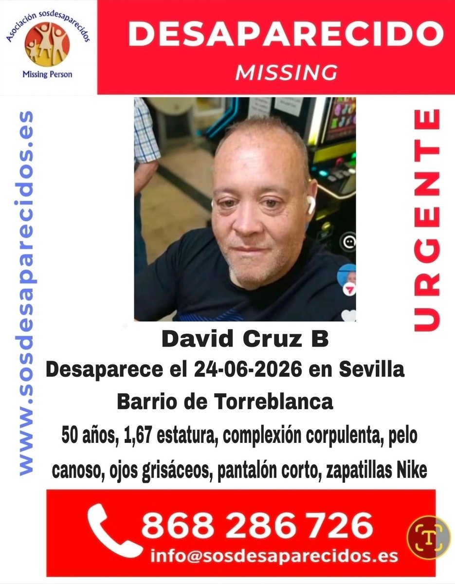 sosdesaparecido's tweet photo. 🆘 DESAPARECIDO
#España #sosdesaparecidos #Desaparecido #Missing #Sevilla
Fuente: sosdesaparecidos
Síguenos @sosdesaparecido https://t.co/6AX7buuf9z