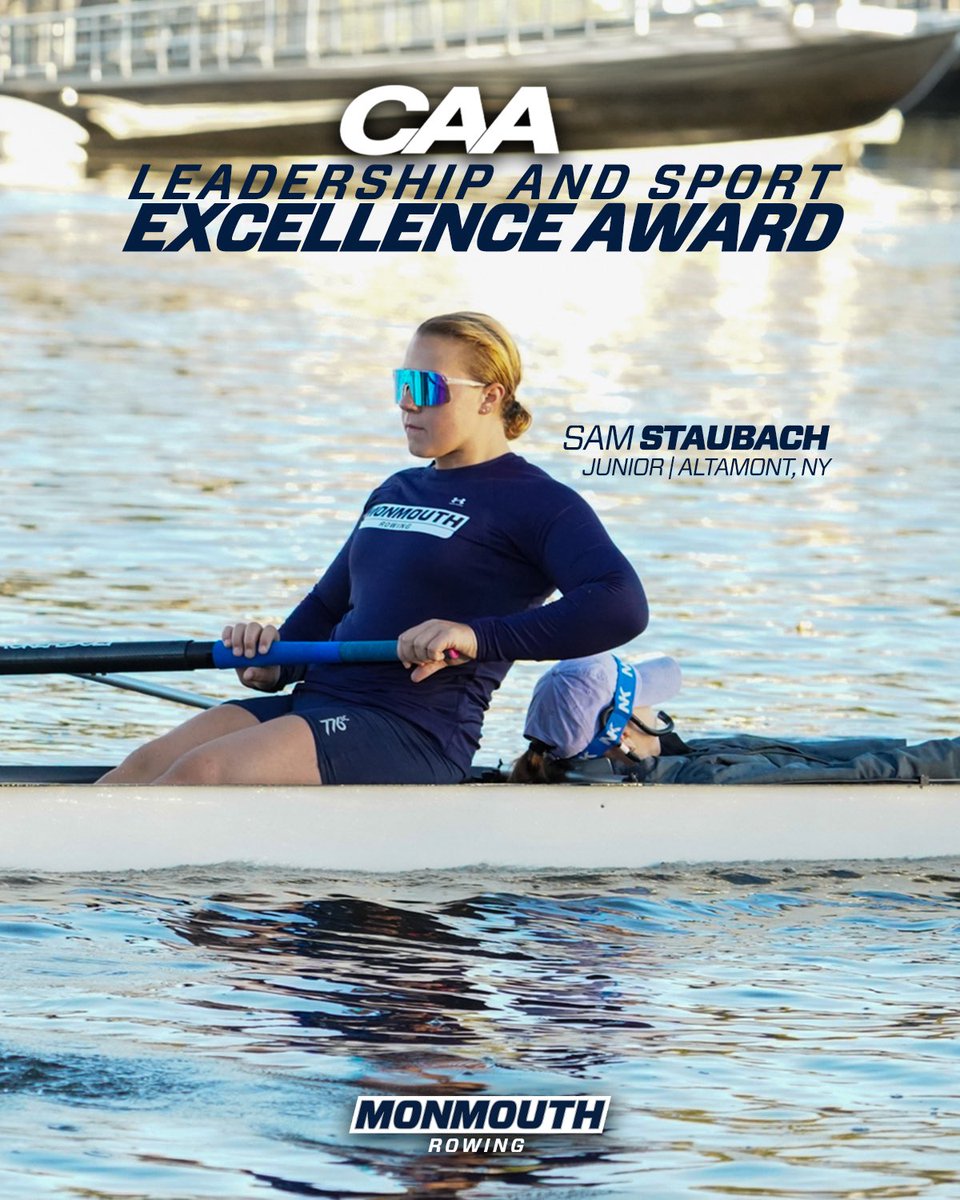 MonmouthRowing's tweet photo. A true leader on and off the water. 🫡🌊

Sam Staubach earned the CAA Leadership and Sport Excellence Award. Read more: https://t.co/Ikpot4tf4i

#FlyHawks https://t.co/hm2EDNCelo