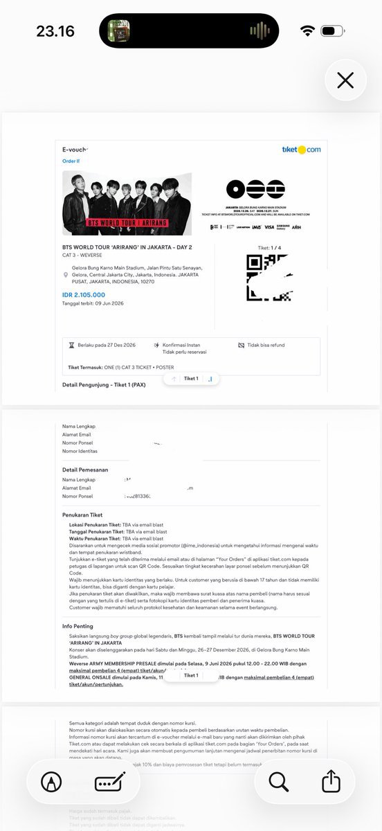 FcRestartColom1's tweet photo. WTS
TIKET KONSER BTS TOUR ARIRANG JAKARTA

Cat 3 : all day
= 2,8 jt / tix (1 tix)

Plat tribune/floor 
= 5,3 jt / tix (2 tix)

Vip b/d : day 3
= 7,8 jt / tix (2 tix)

✅ tiket fisik 
✅ Full pay/DP 

#bts_worldtour_jakarta #btsarirangworldtour #zonauang #BTS_ARİRANG_MADRID https://t.co/XrDER77FoD