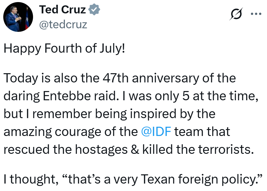 TooWhiteToTweet's tweet photo. No matter how ziodepraved you aspire to be, you'll never be as ziodepraved as Ted Cruz on the Fourth of July. https://t.co/rkDIw8Oi6x