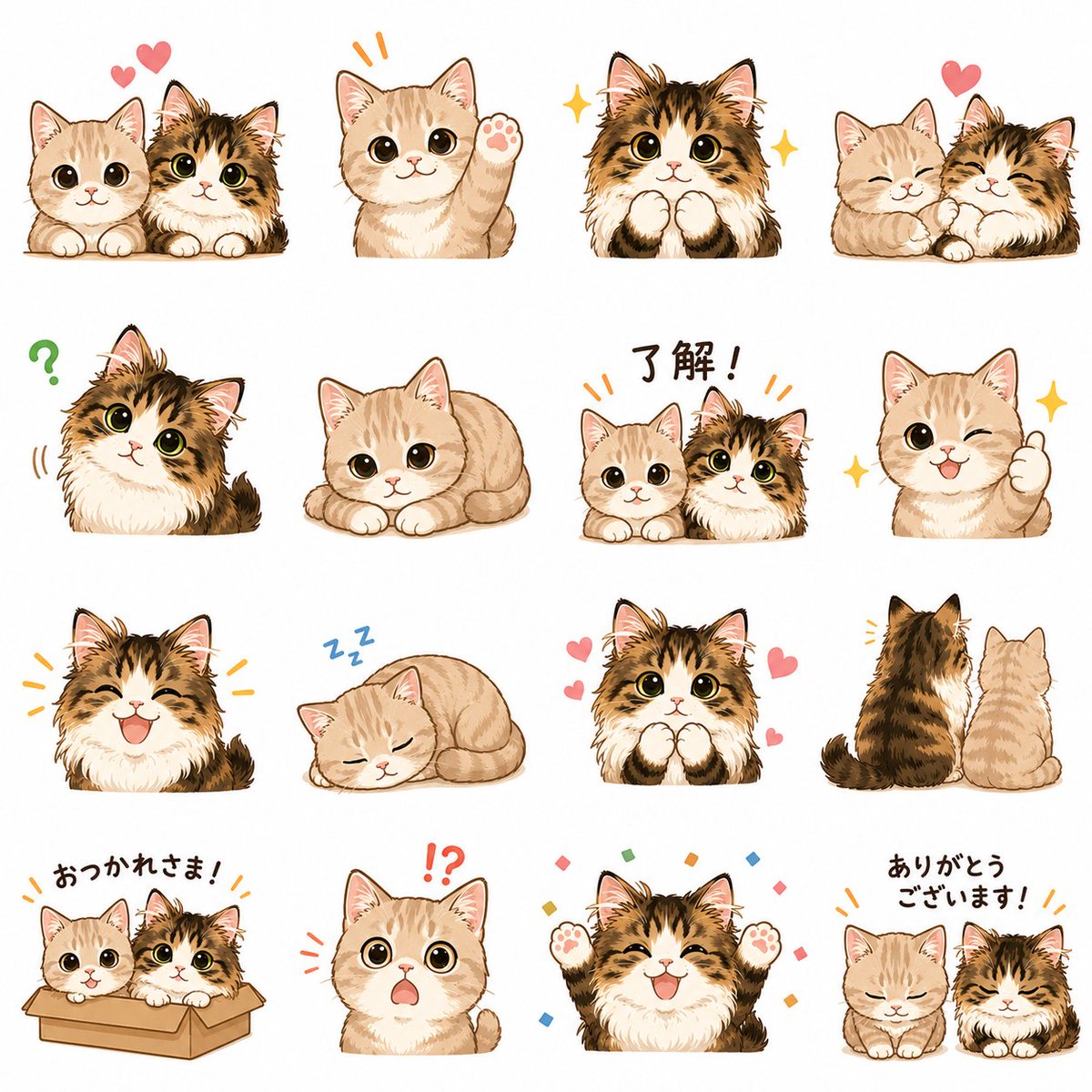 rinnebababambi's tweet photo. これChatGPTがうちの猫たちの写真から作ったLINEスタンプなんだけど可愛くないですか～⁉️で、これを申請して今日承認下りてやっとスタンプになりました。なんという世の中なの～✨✨ https://t.co/WGDru0W6wH