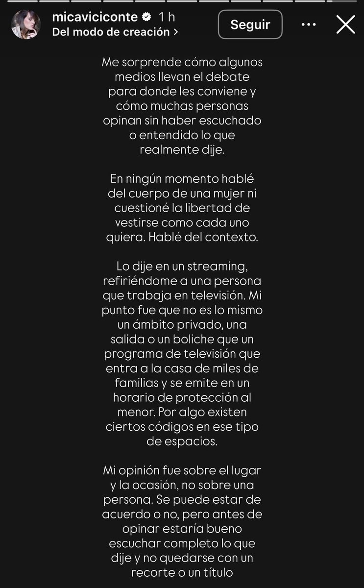 Intrusos's tweet photo. El descargo de Mica Viciconte. https://t.co/lVsPEYV5dy