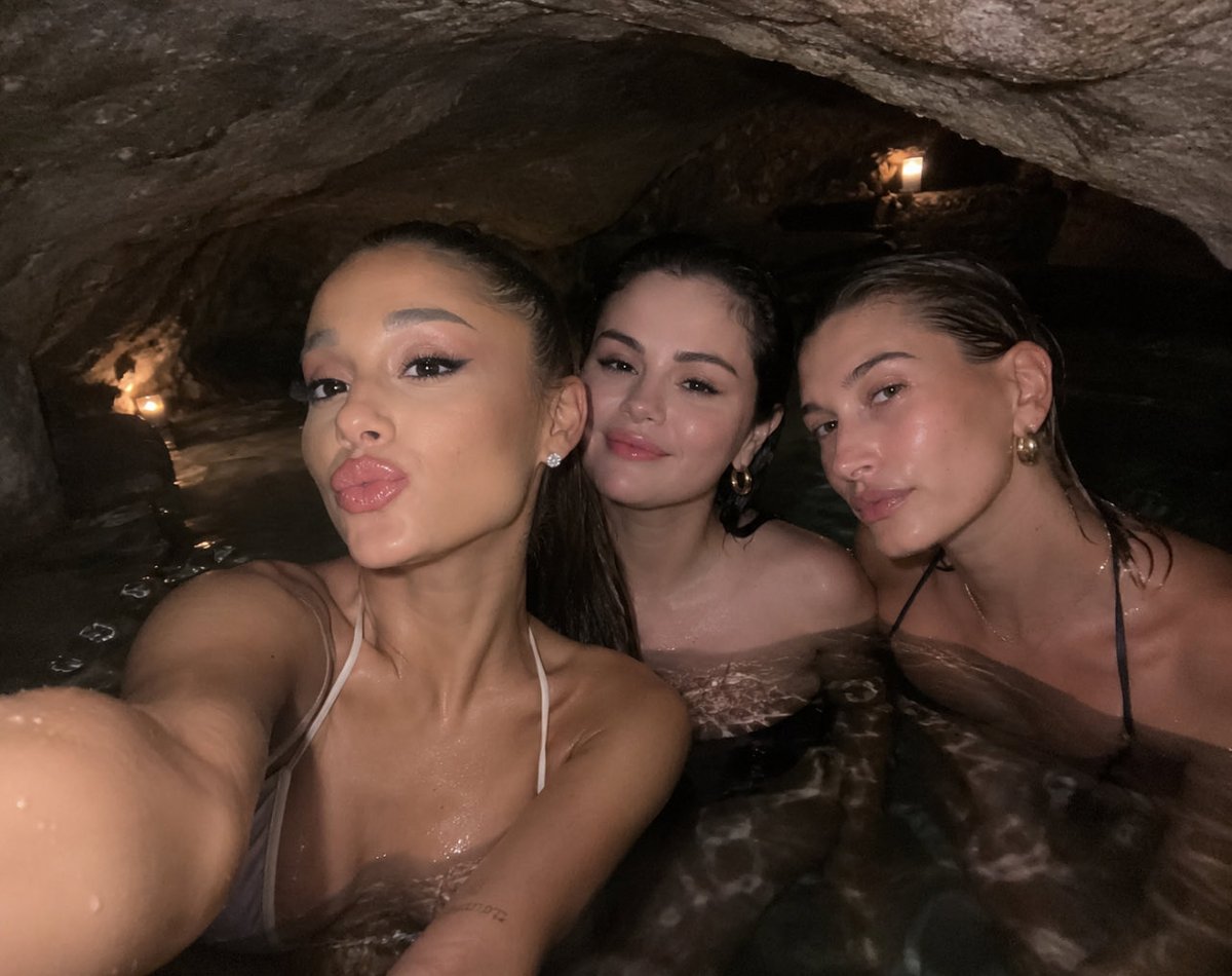 OPAVentures's tweet photo. Ariana Grande absolutely stunts in a new selfie with her besties Selena Gomez and Hailey Bieber https://t.co/QFHbyPCfC1