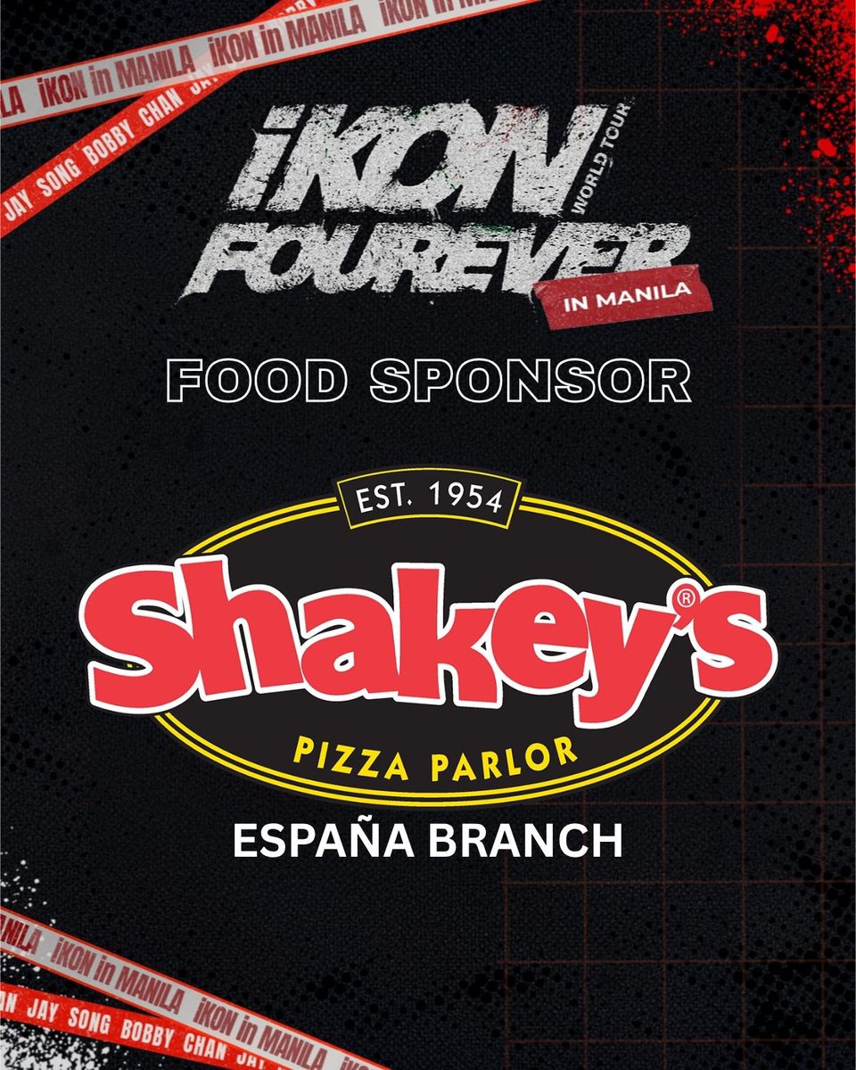 withiKON_PH's tweet photo. [iKON FOUREVER TOUR in MANILA]

We would like to extend our heartfelt thanks to Shakey’s España for generously sponsoring the meals of our volunteers on show day. 🥹🤗

We really appreciate your support towards our team🖤❤️

Thank you for being part of #iKONinMANILA2026🍕

#iKON_FOUREVER_TOUR #iKON #아이콘
