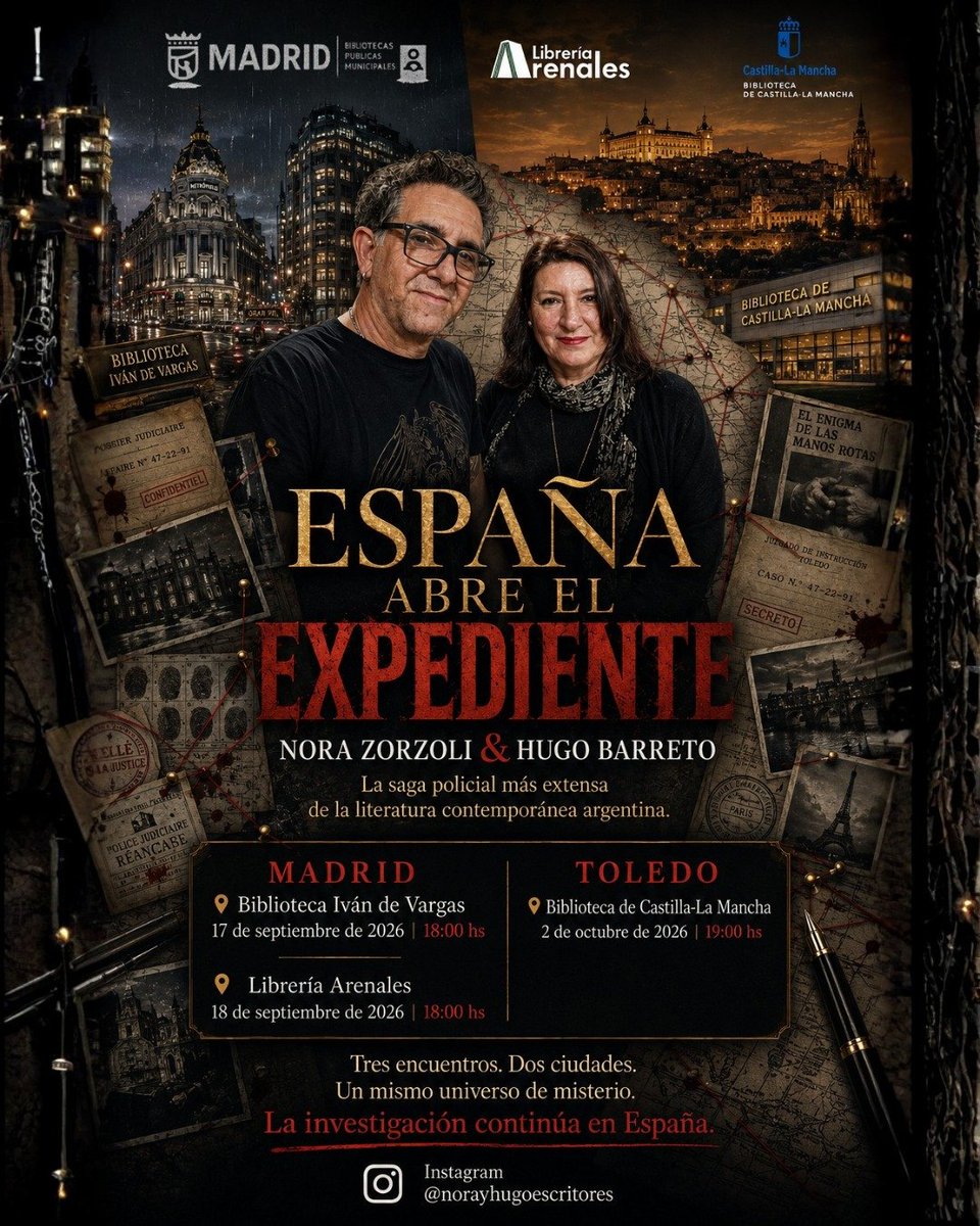 norayhugolibros's tweet photo. Dos ciudades. Tres presentaciones. Miles de kilómetros.
Y un solo objetivo: Demostrar que el misterio no conoce fronteras 🇪🇸 España...
el expediente está por abrirse🔥📚#España #Madrid #Toledo #EuropaTour2026 #SagaElPrisma #NovelaPolicial #Suspenso #Misterio #Autores #Libros https://t.co/EUv49zXuYS