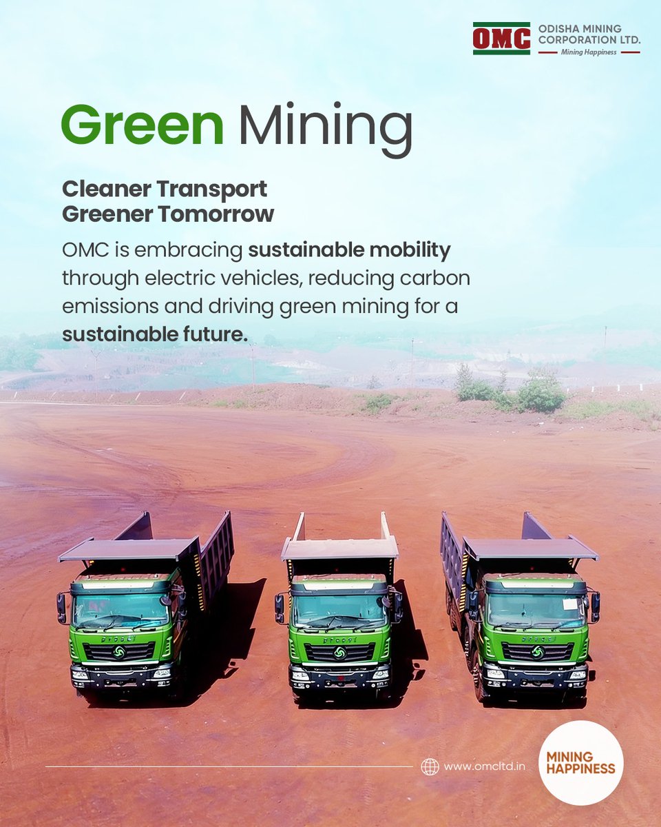 odisha_mining's tweet photo. OMC is embracing sustainable mobility through electric vehicles, reducing carbon emissions and driving green mining for a sustainable future.

#OMC #ElectricVehicle #GreenMobility #Sustainability #CleanEnergy https://t.co/f80xhdzlIV