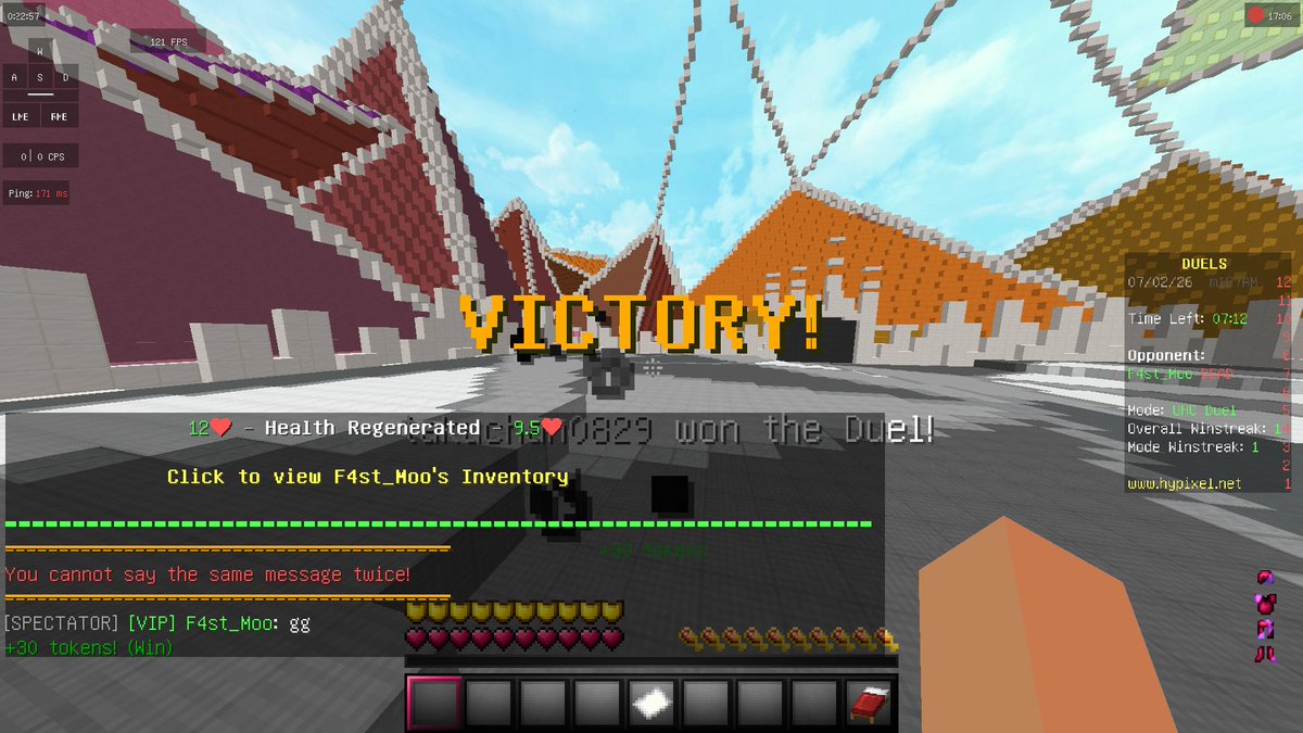 free_gamelife's tweet photo. #マイクラPVP #minecraftPVP #hypixel
本日の戦績
UHCデュエル:5勝
久々に勝てました。距離感がわかってきたりきてなかったり、、、、。とりあえずWタップ最強ということだけわかりました。 https://t.co/3JbEA43mZr