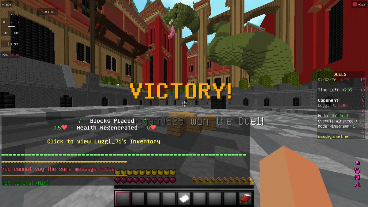 free_gamelife's tweet photo. #マイクラPVP #minecraftPVP #hypixel
本日の戦績
UHCデュエル:5勝
久々に勝てました。距離感がわかってきたりきてなかったり、、、、。とりあえずWタップ最強ということだけわかりました。 https://t.co/3JbEA43mZr
