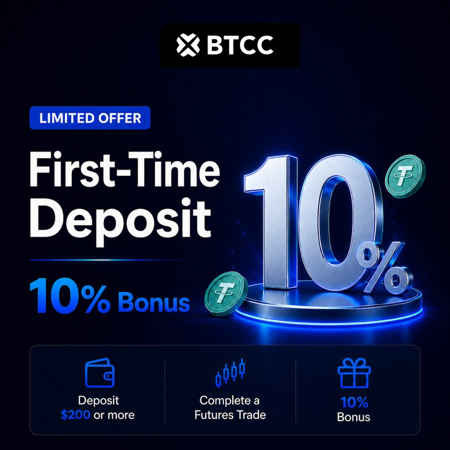 BTCCexchange's tweet photo. Limited Offer to All First-Time Deposit Users
Extra 10% bonus. Action NOW⏬
https://t.co/8akSATPa3C

#BTCC15 #BTCCxAFA #WorldCup2026 https://t.co/bktlOoIO7n