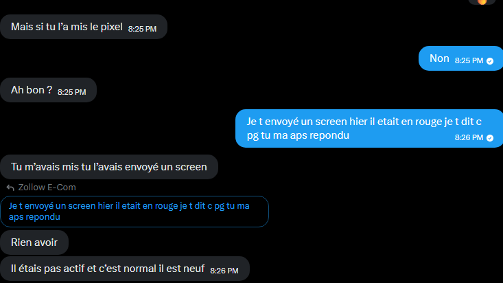 ZollowLeZ's tweet photo. 🧵 Ma part de l'histoire avec @Kjl_ecom — j'apporte mes preuves.
J'ai payé 950€ son "accompagnement" e-commerce. Au total, avec les 2 sites, les outils et les budgets pub qu'il m'a fait engager, je suis à ~2000€ de perte, pour ~150€ de chiffre.
Voilà concrètement ce que valait l'accompagnement :
→ La "stratégie" = aller sur TrendTrack, mettre 4 filtres et chercher un produit. Dispo gratuitement partout.
→ Les "créatives" = un tuto YouTube gratuit + un abonnement ElevenLabs à 11€.
→ La méthode = copier-coller le site d'un concurrent. Résultat : je me suis pris un DMCA sur Meta qui a tué ma campagne.
Il m'a fait lancer mes pubs avec le pixel Meta non configuré. Je l'ai prévenu (screen à l'appui), il m'a répondu que "c'est normal, il est neuf". C'est faux. J'ai dû le régler moi-même avec ChatGPT.
Mais le vrai truc :
Sur mon premier produit, j'avais de bonnes stats sur Meta (bon CTR, ça engageait). Je sentais une vraie opportunité. Lui a insisté pour que je coupe la campagne et que je change de produit. J'ai décidé de pas l'écouter et de suivre mon propre jugement : j'ai relancé la campagne en cachette → mes 5 premières ventes. Sur le produit qu'il voulait abandonner, avec la campagne qu'il voulait couper.
Sa réaction ? Il a posté un tweet public pour s'attribuer mon succès et vendre son coaching ("mes DM sont ouverts"). Le lendemain, quand j'ai utilisé ces mêmes ventes pour lui montrer que sa méthode marchait pas, elles étaient devenues "pas de vraies ventes, juste un bon jour".
Les mêmes ventes : "incroyables" quand il pouvait se les attribuer. "Insignifiantes" quand elles le contredisaient.
Résumé de tout l'accompagnement quand ça marchait pas : "teste encore". Toujours. Peu importe l'argent déjà cramé. Et quand je confrontais, c'était de ma faute — "t'es têtu", "faut un mental en acier", "faut un plus gros budget".
Zéro suivi de sa part sur tout l'accompagnement. Jamais il est venu voir où j'en étais, c'était toujours à moi d'aller le chercher. Zéro organisation, tout par messages à l'arrache.
Bilan : 1000€ pour apprendre à faire du copier-coller. Les preuves parlent d'elles-mêmes