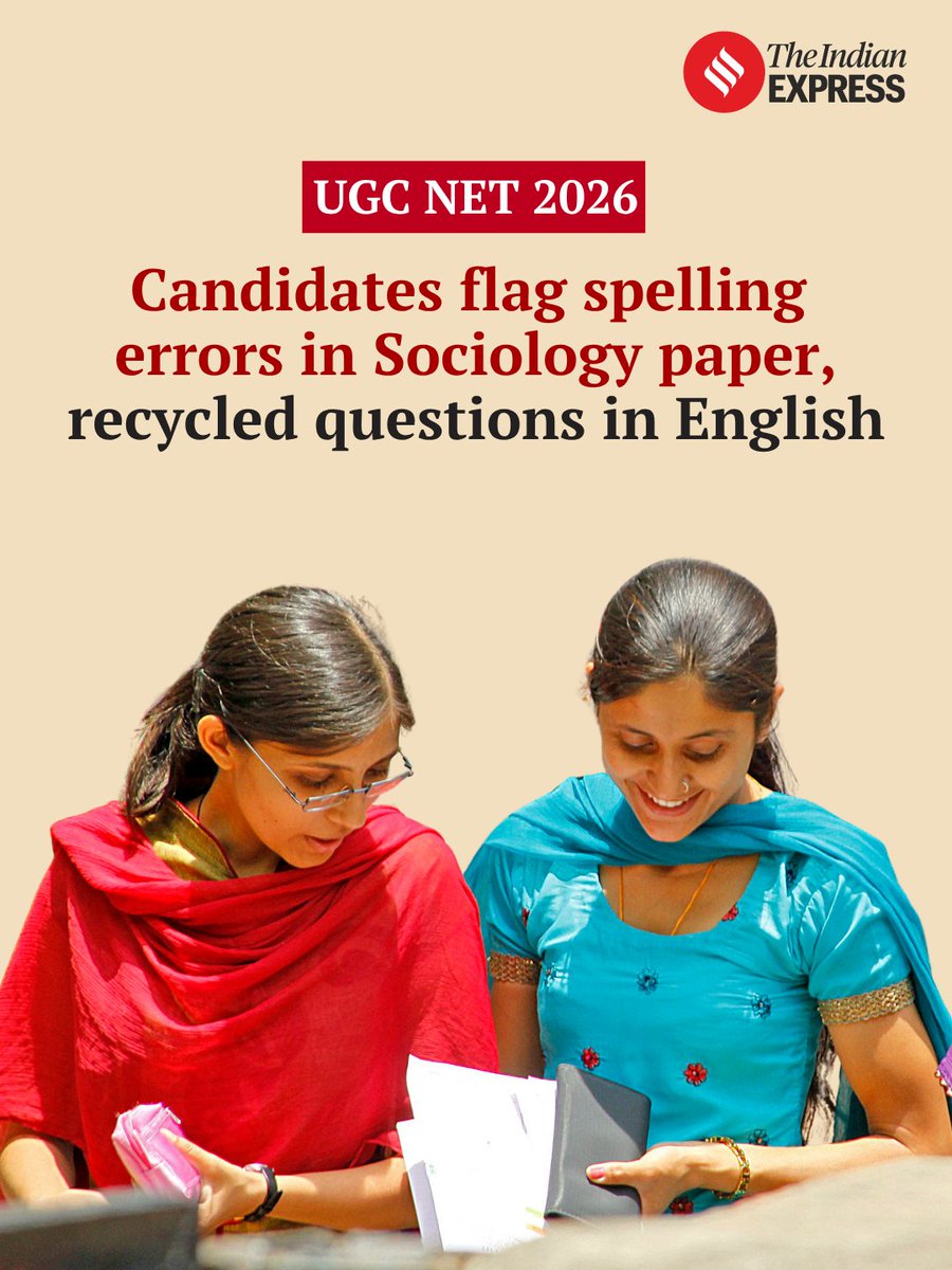 IndianExpress's tweet photo. The National Testing Agency (NTA) is facing fresh scrutiny after candidates appearing for the UGC-NET June 2026 examination alleged multiple errors in the Sociology paper and claimed that several questions in the the English paper were repeated from the previous year's examination. 

Candidates have pointed to spelling mistakes, grammatical and translation errors, poorly framed questions, and the inclusion of topics they believe were outside the prescribed syllabus. While concerns have also been raised over the quality and integrity of the examination process, the NTA has not issued an official response to the allegations related to either paper so far.

Click on the 🔗 below to read the full story.
https://t.co/82S9XI0vkx